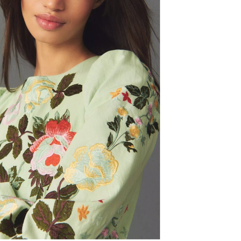 Anthropologie Let Me Be Long-Sleeve Embroidered Mini Dress XSP PXS new petite - Picture 4 of 9